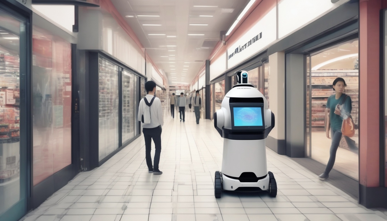 LiDARやカメラを搭載しショッピングモールを巡回するセキュリティロボット